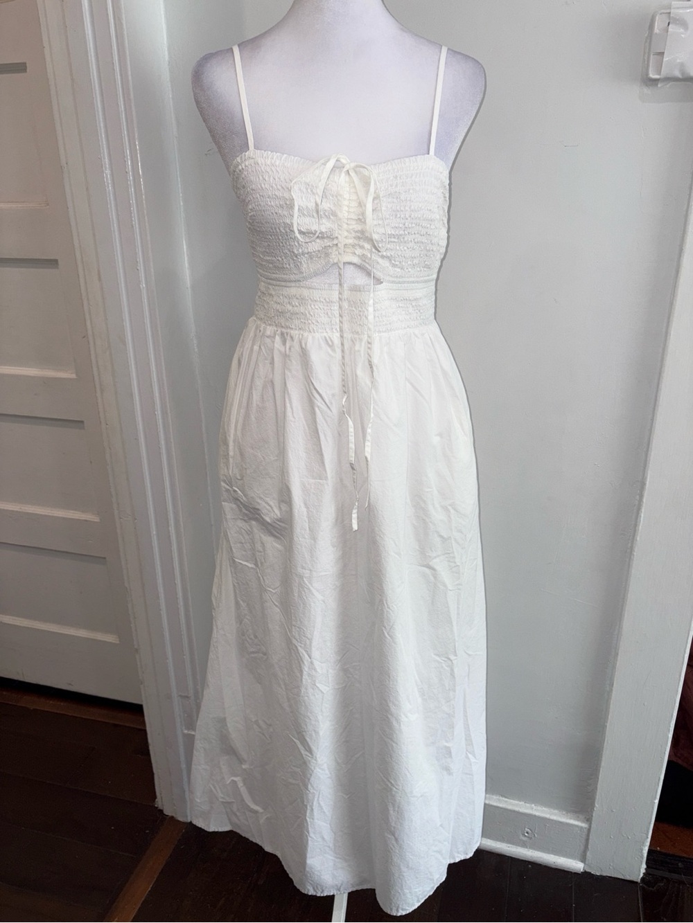 Universal Thread White Smocked Tie-Front Maxi Dress